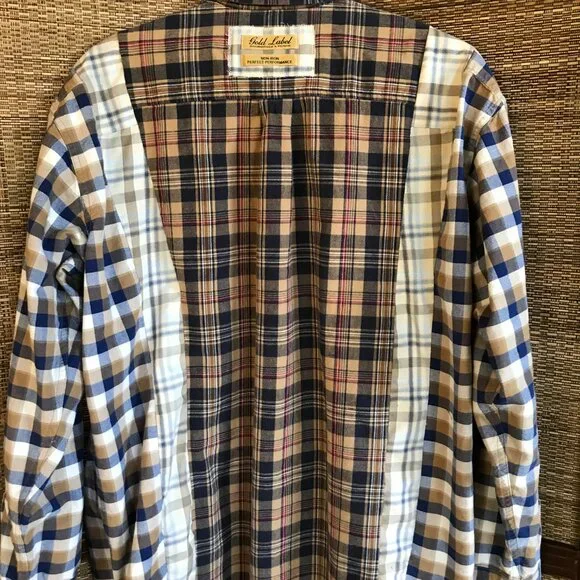 Mixed Print Button-Down Shirt, M-L: Upcycled Boho Patchwork Top, Autumn Colors - Picture 7 of 12